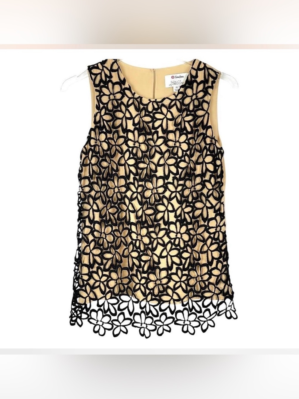 Lela Rose Silk Black Floral Lace Camisole with Beige Lining